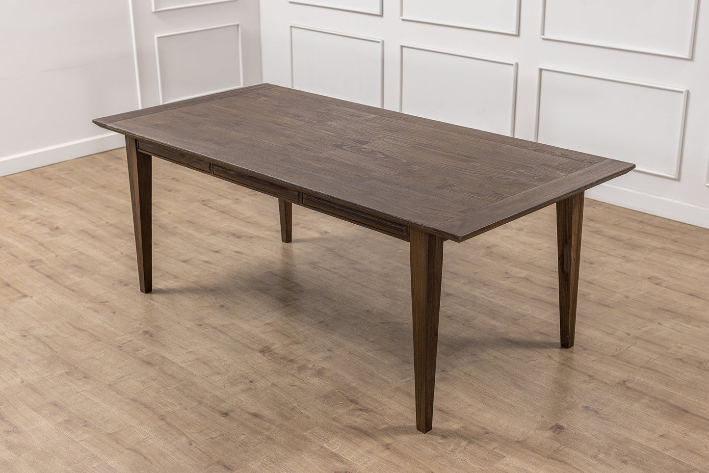 Finger-Jointed 84x40" Solvang Solid Teak Dining Table, Brushed-Textured Cocoa Finish