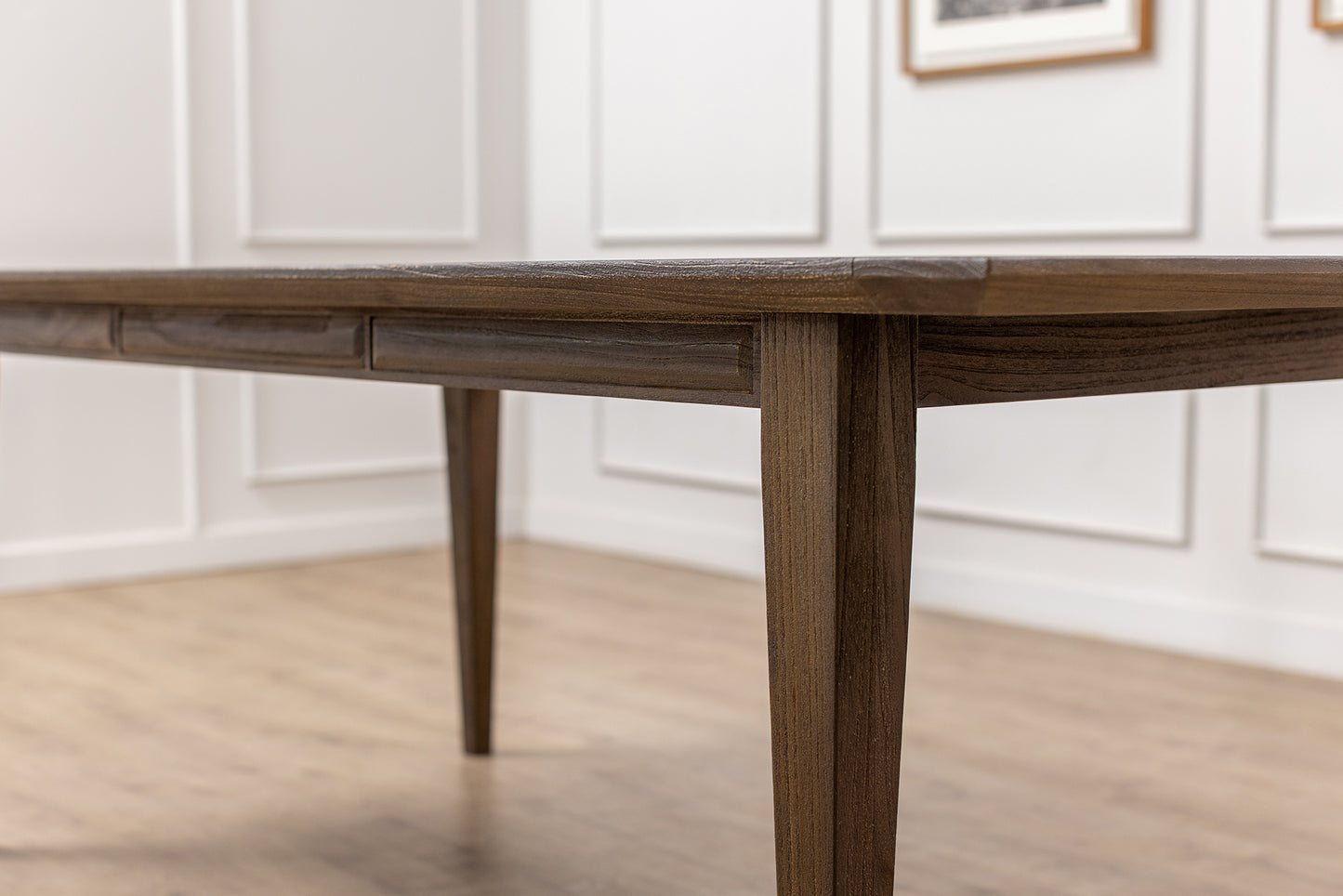 Finger-Jointed 84x40" Solvang Solid Teak Dining Table, Brushed-Textured Cocoa Finish