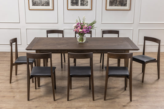 Finger-Jointed 84x40" Solvang Solid Teak Dining Table, Brushed-Textured Cocoa Finish