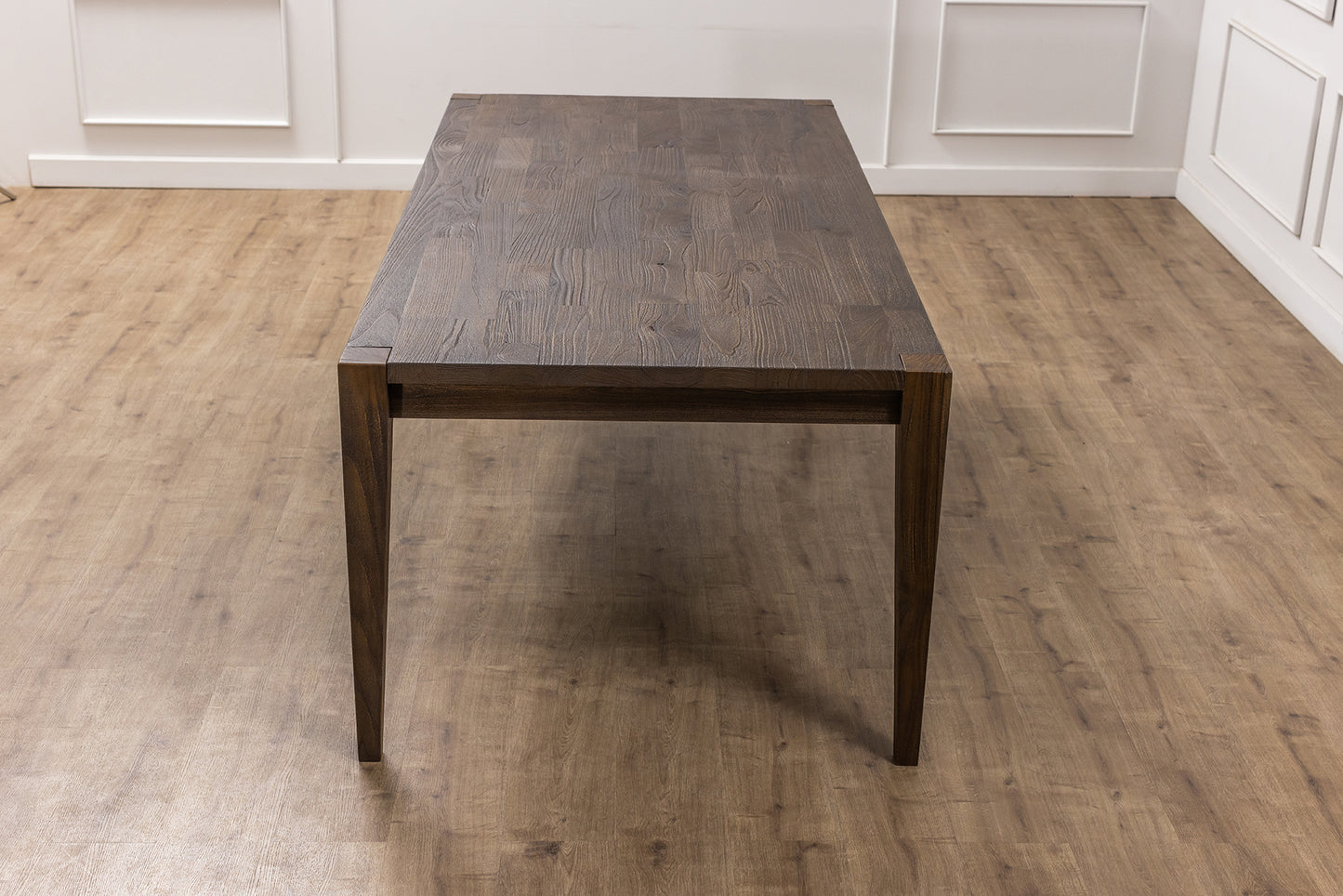 Finger-Jointed 84x40" Wynwood Solid Teak Dining Table, Brushed-Textured Cocoa Finish