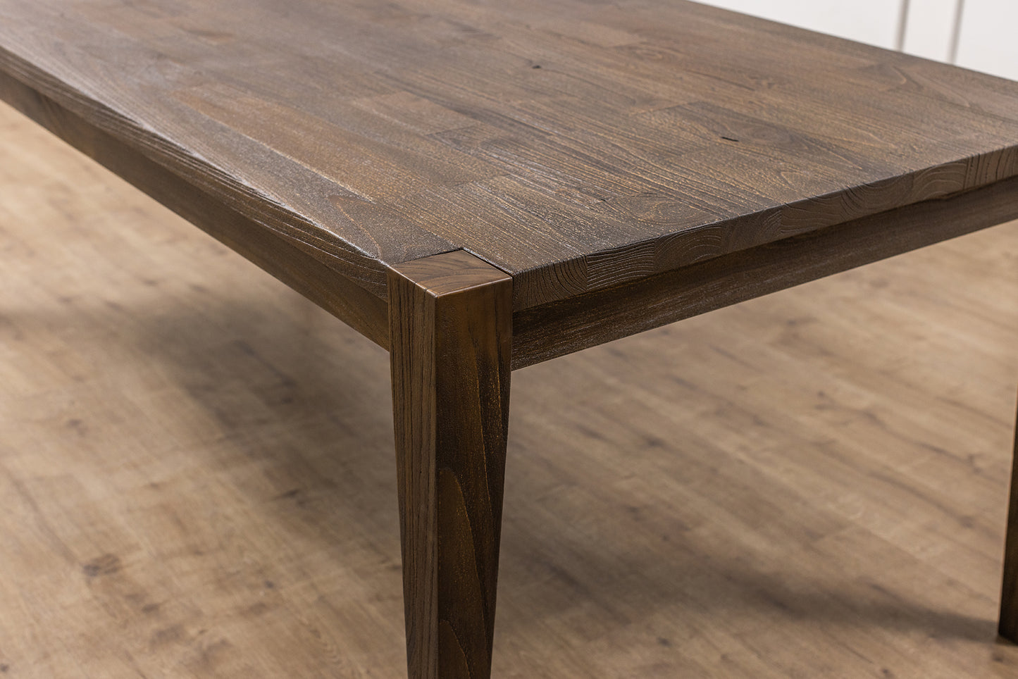 Finger-Jointed 84x40" Wynwood Solid Teak Dining Table, Brushed-Textured Cocoa Finish