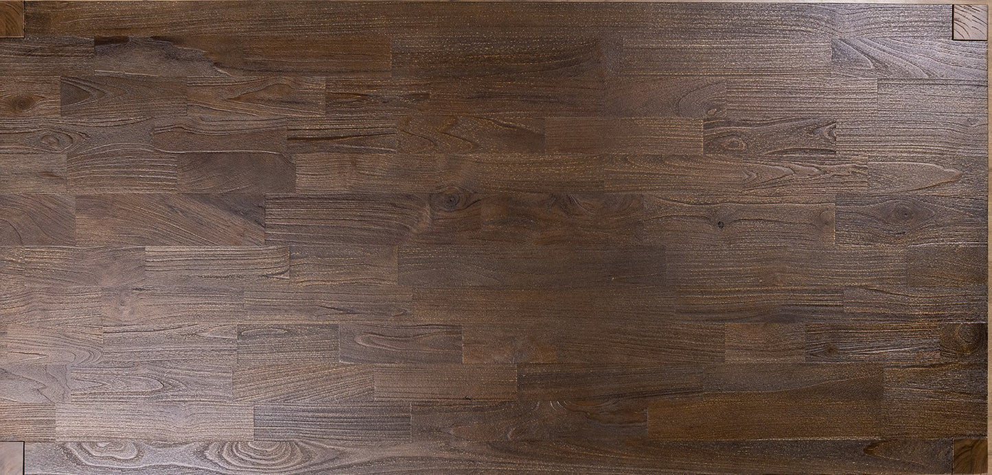 Finger-Jointed 84x40" Wynwood Solid Teak Dining Table, Brushed-Textured Cocoa Finish