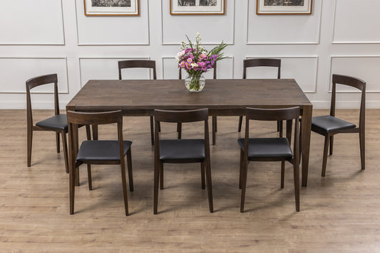 Finger-Jointed 84x40" Wynwood Solid Teak Dining Table, Brushed-Textured Cocoa Finish