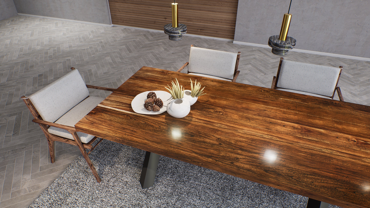 Teak Dining Table 84x40" Brushed-textured, Autumn Finish