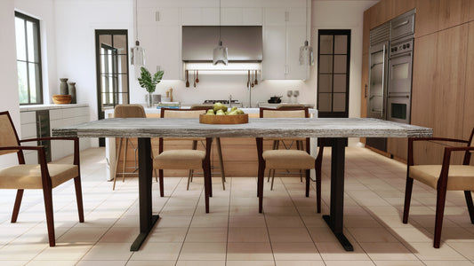 Teak Dining Table 96x40" Brushed-textured, Weathered Finish
