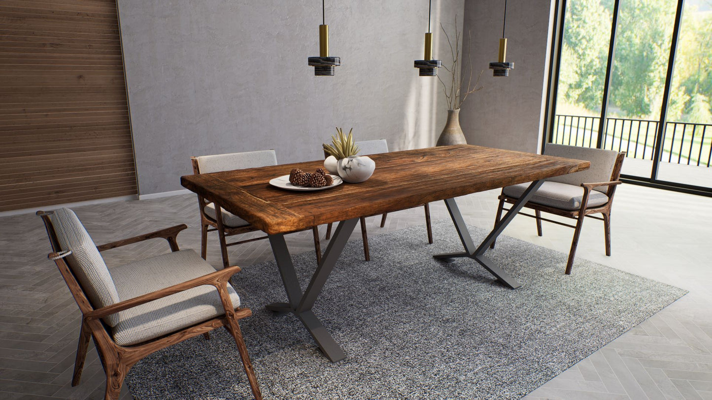 Teak Dining Table 84x40" Brushed-textured, Autumn Finish