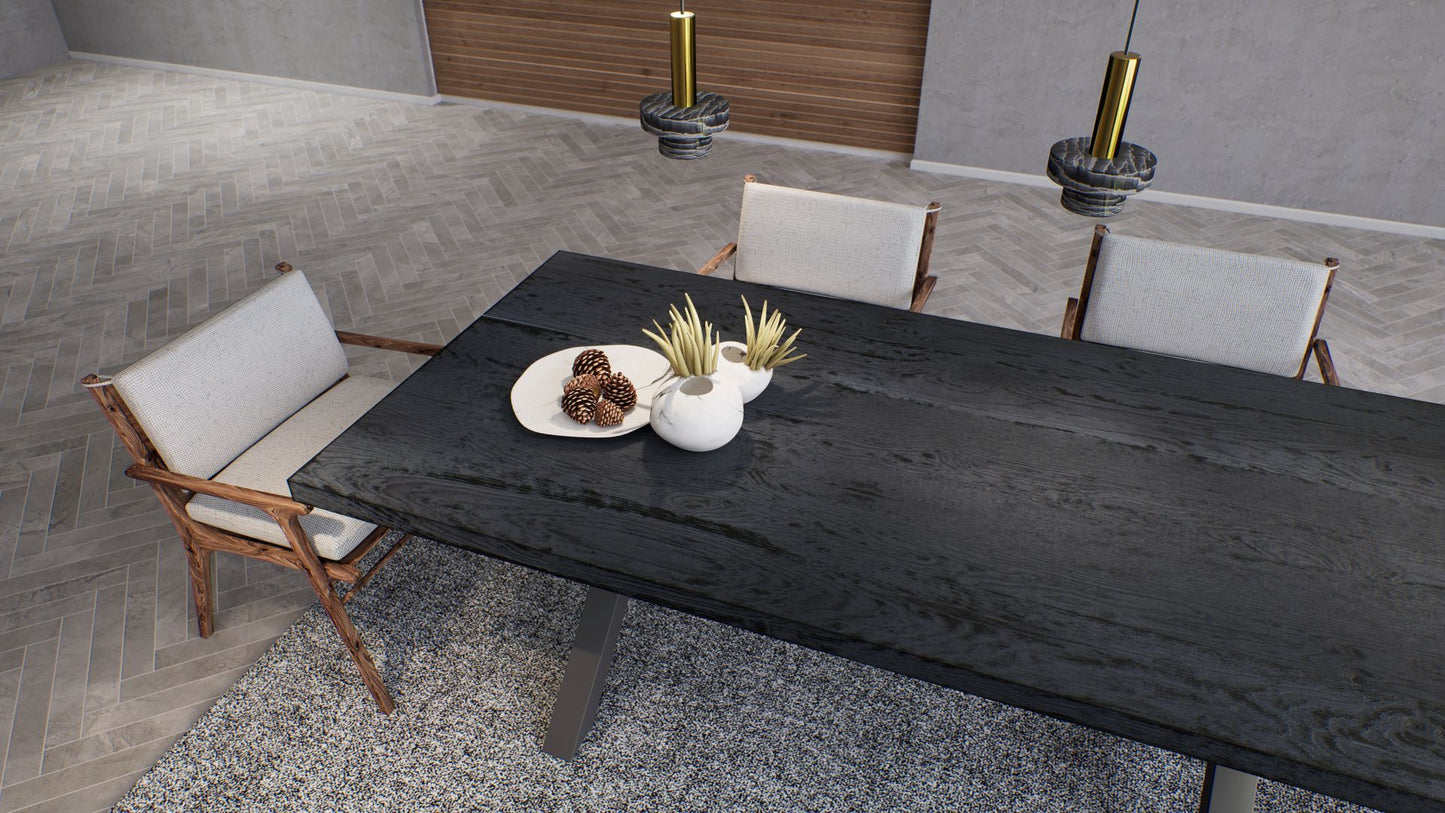 Solid Oak Table Top 84x40" Brushed Texture, Anthracite Finish