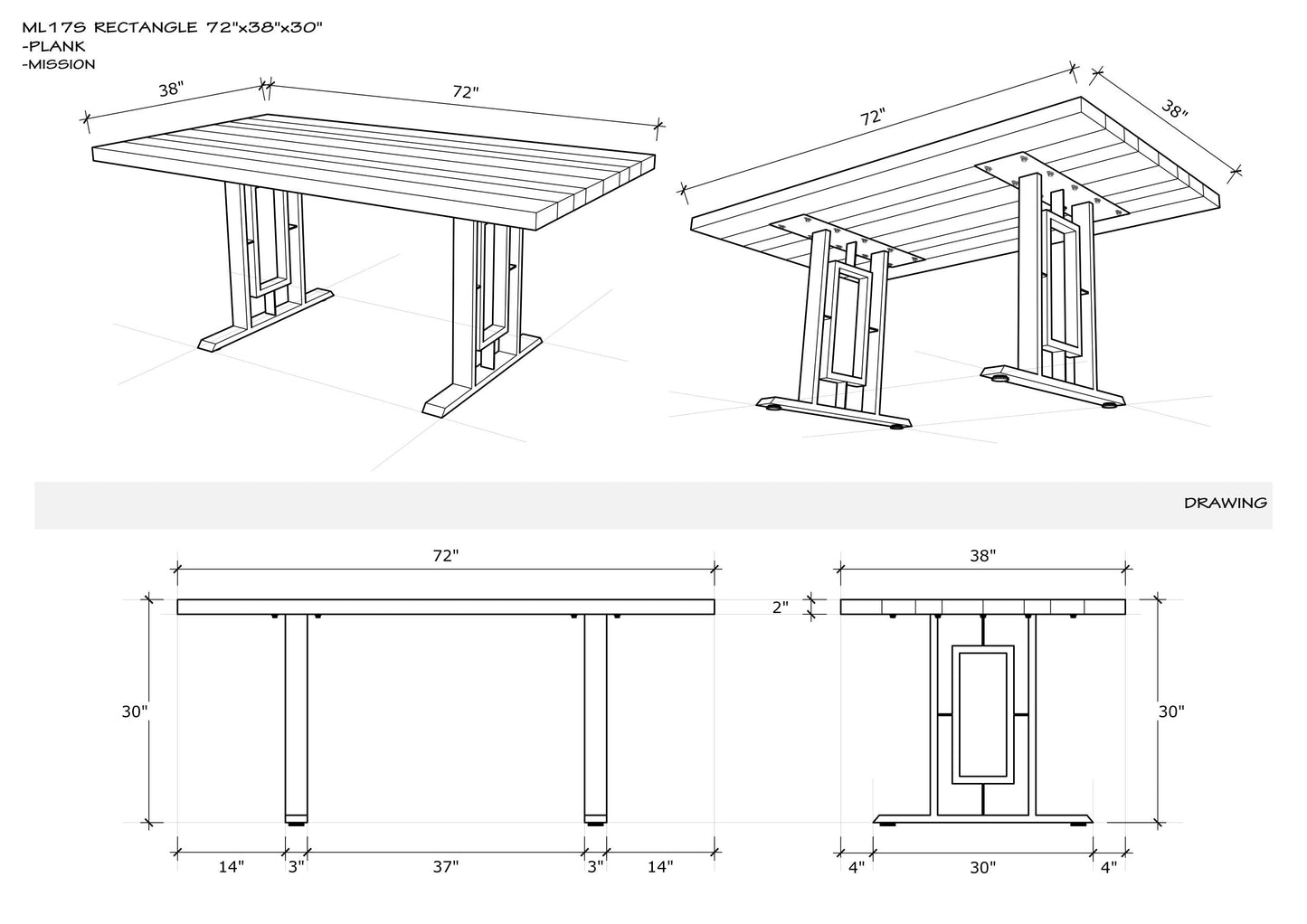 Solid Oak Table Top 72x38" Brushed Texture, Sun-Bleach Finish