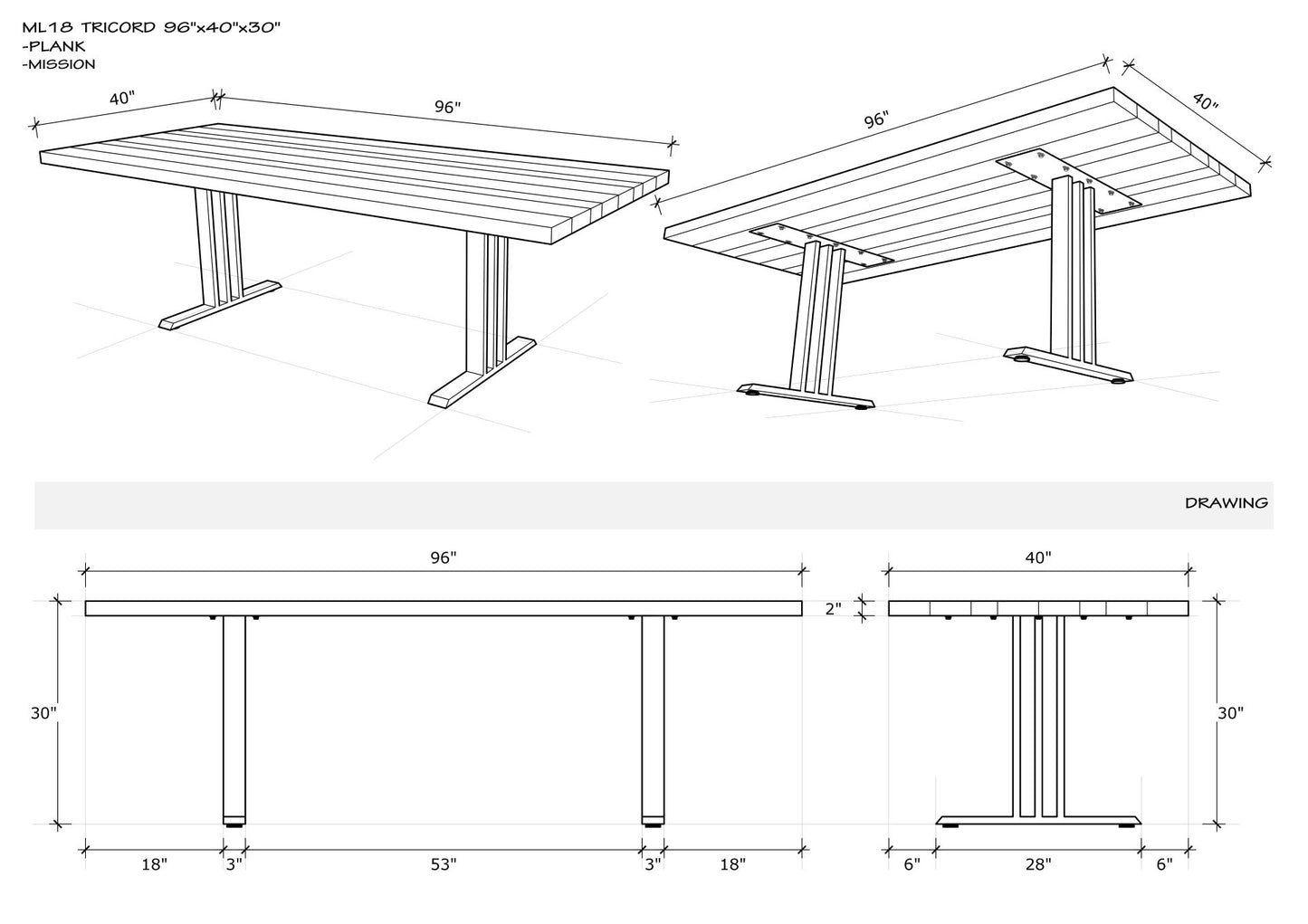 Teak Dining Table 96x40" Brushed-textured, Weathered Finish