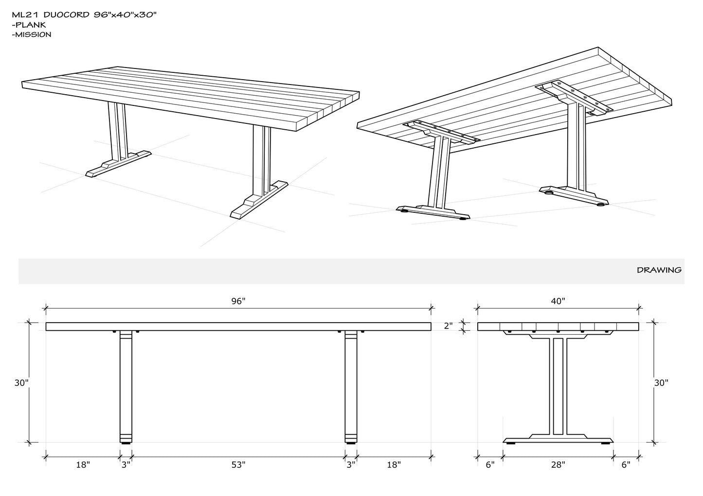 Teak Dining Table 96x40" Brushed-textured, Natural Finish