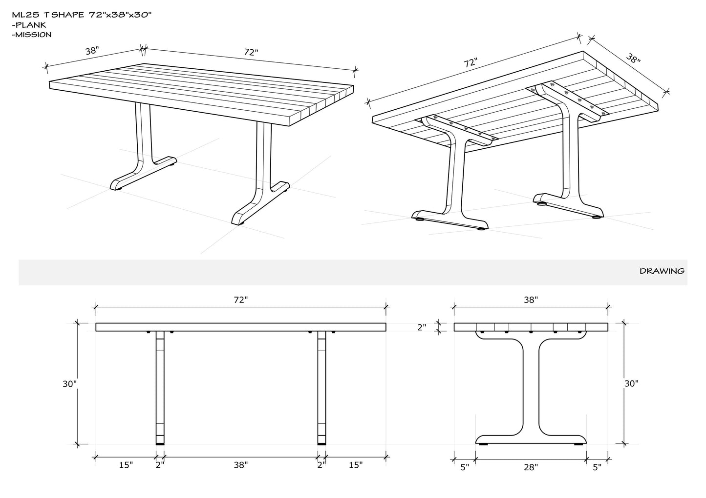 Teak Dining Table 72x38" Brushed-textured, Sun-Bleach Finish