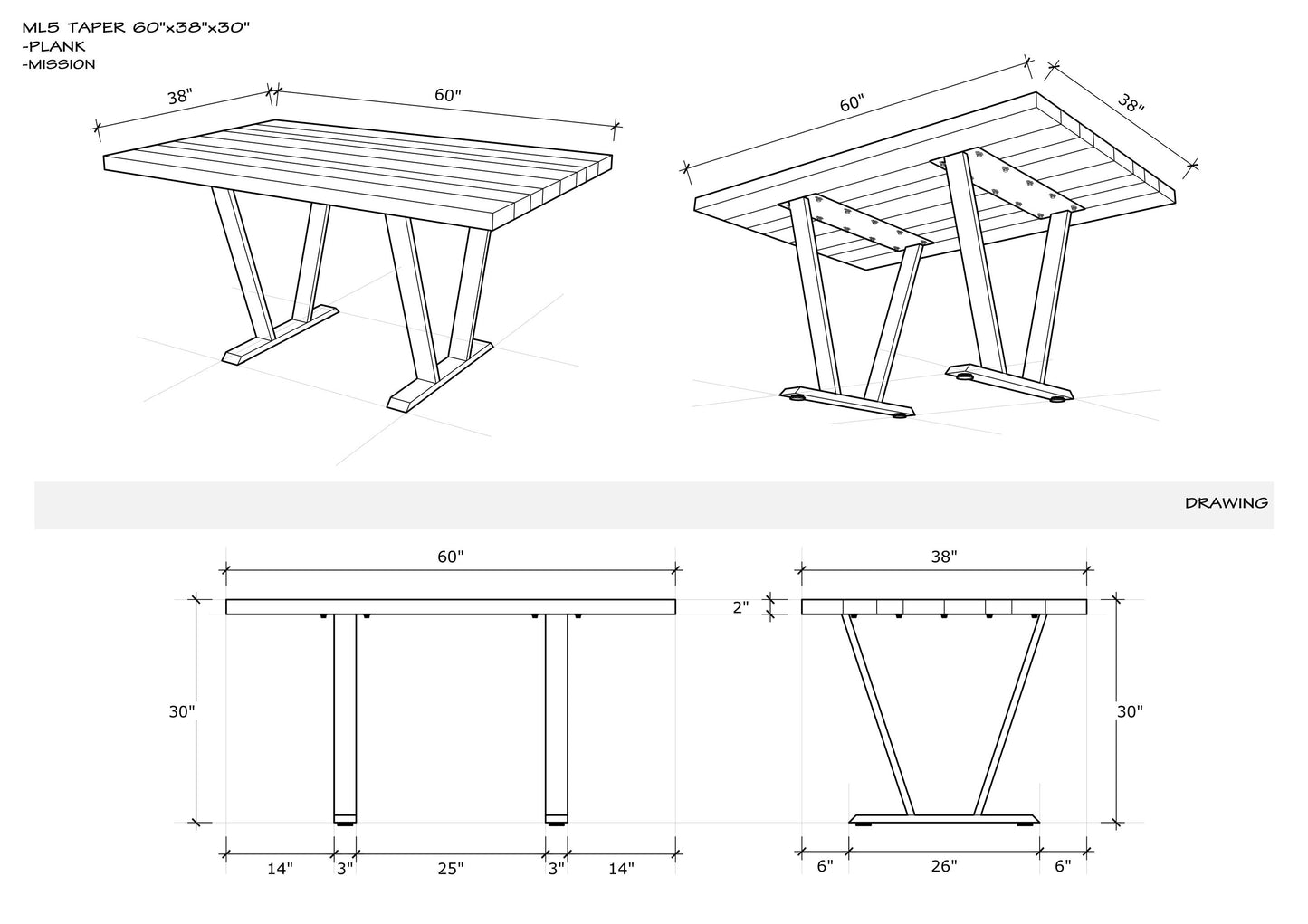 Teak Dining Table 60x38" Brushed-textured, Anthracite Finish