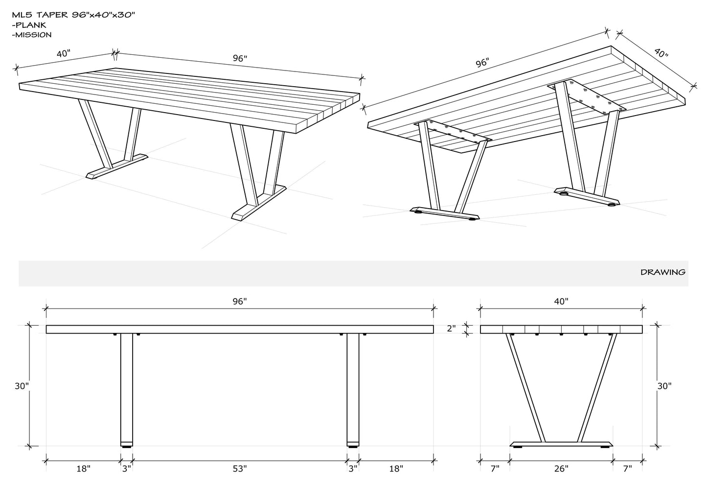 Teak Dining Table 96x40" Brushed-textured, Anthracite Finish