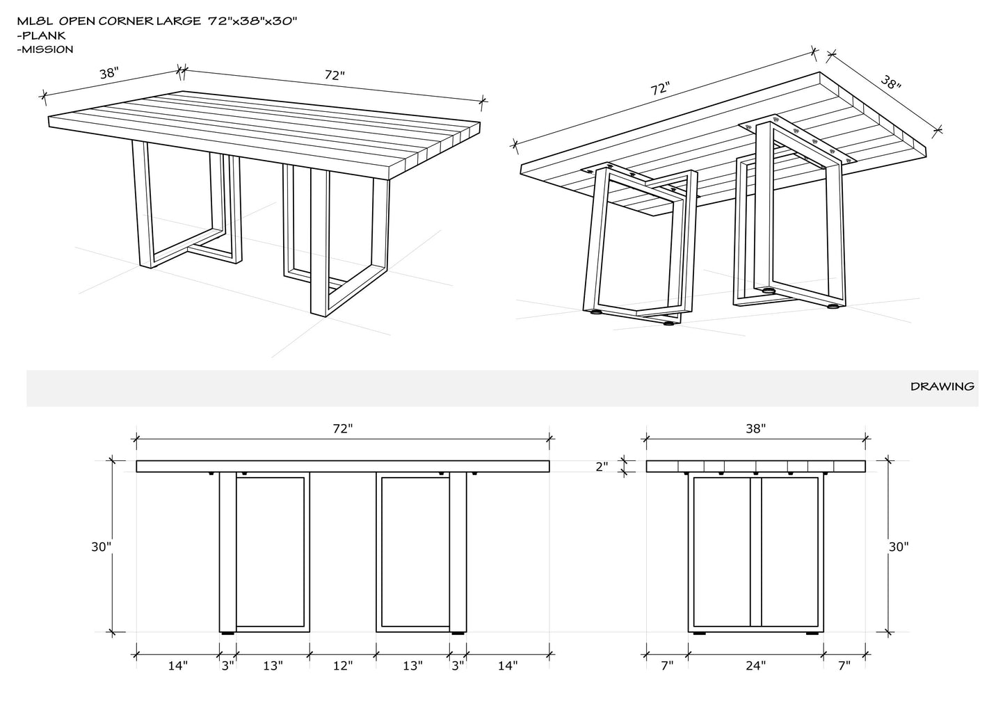 Teak Dining Table 72x38" Brushed-textured, Sun-Bleach Finish