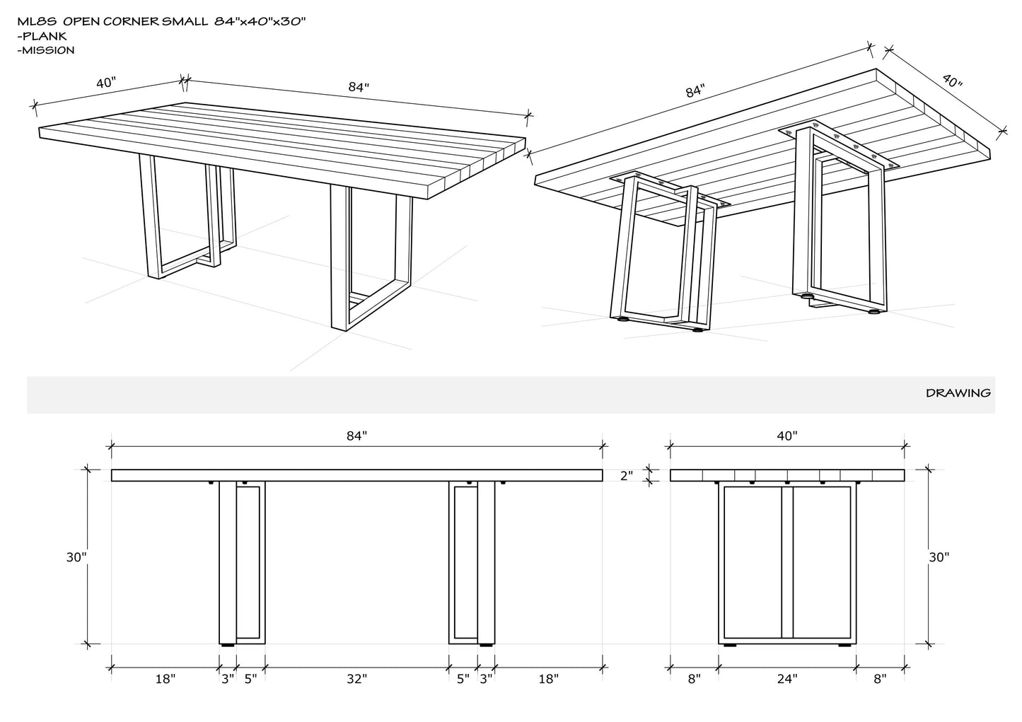 Solid Oak Table Top 84x40" Brushed Texture, Weathered Finish