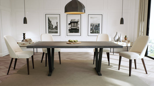 Teak Dining Table 96x40" Brushed-textured, Anthracite Finish