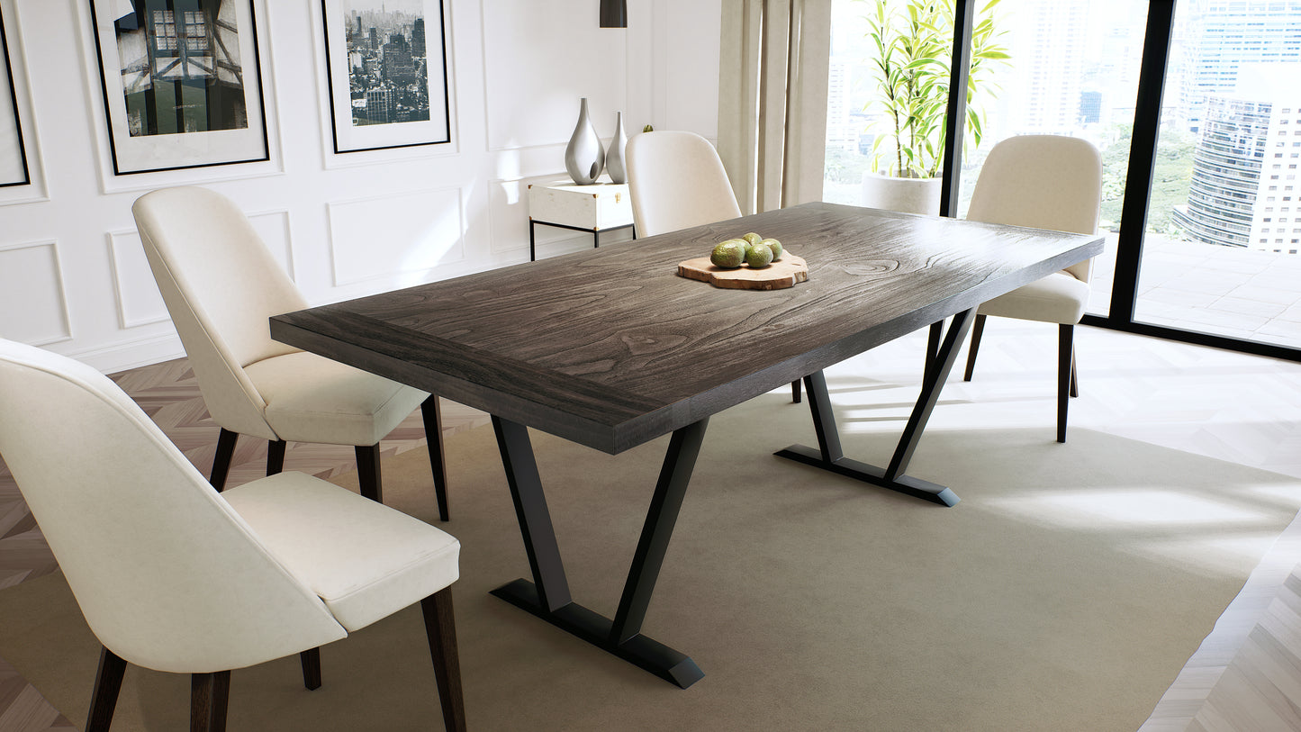 Teak Dining Table 96x40" Brushed-textured, Anthracite Finish