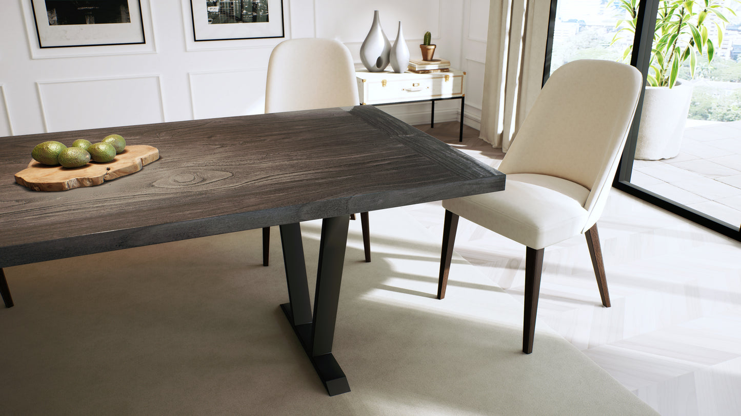 Teak Dining Table 96x40" Brushed-textured, Anthracite Finish