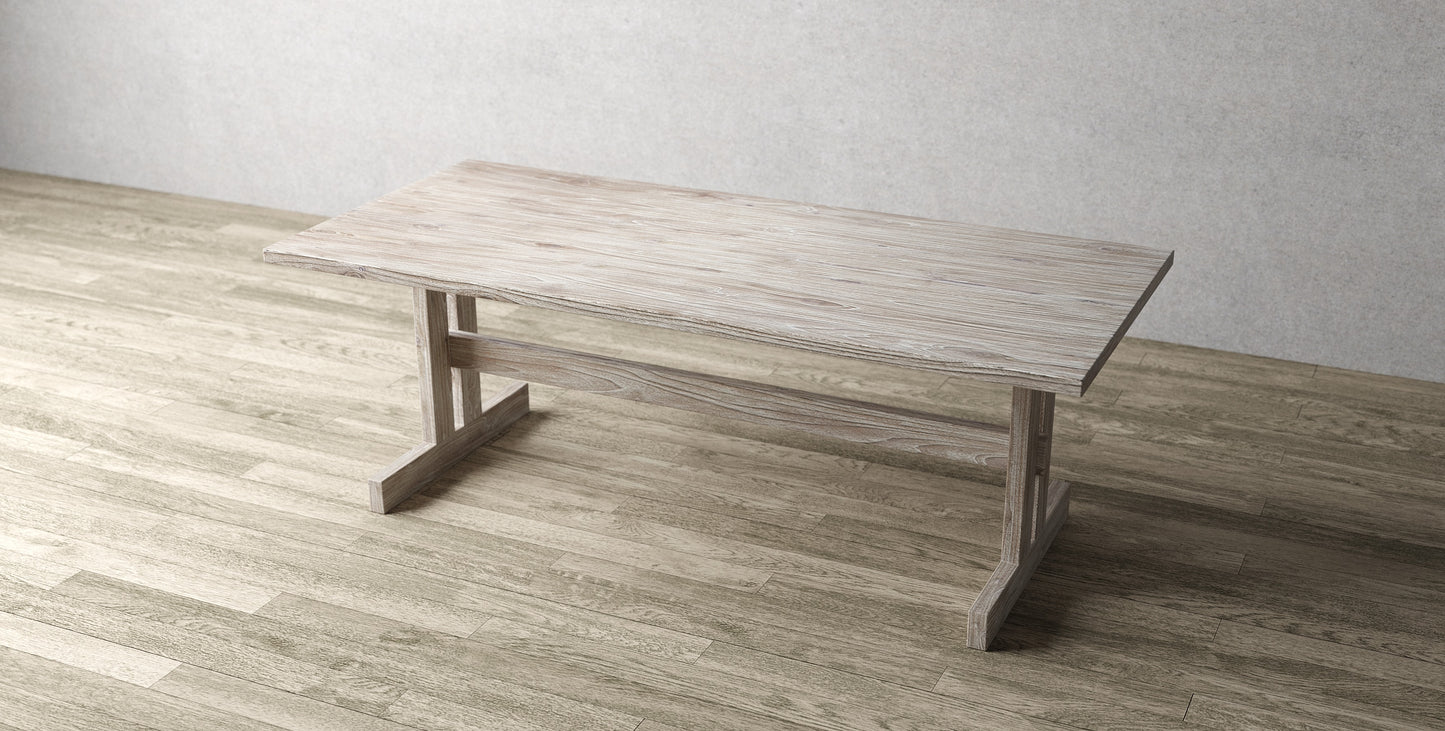 72x38" Teak Taos Dining Table, Smooth Texture Sun Bleached Finish.