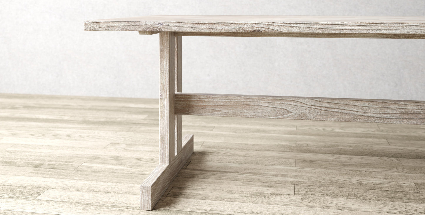 72x38" Teak Taos Dining Table, Smooth Texture Sun Bleached Finish.