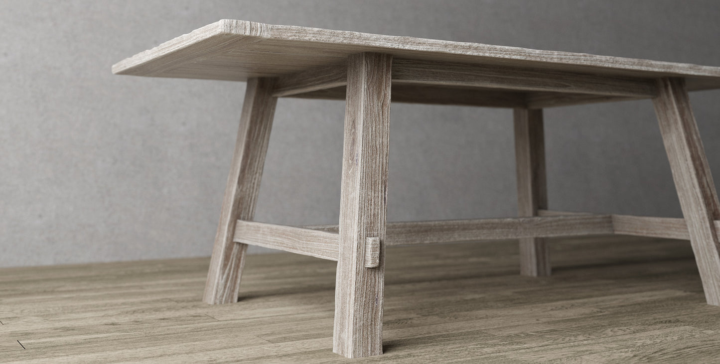 72x38" Decorah Teak Dining Table, Brushed-Texture Sun Bleached Finish