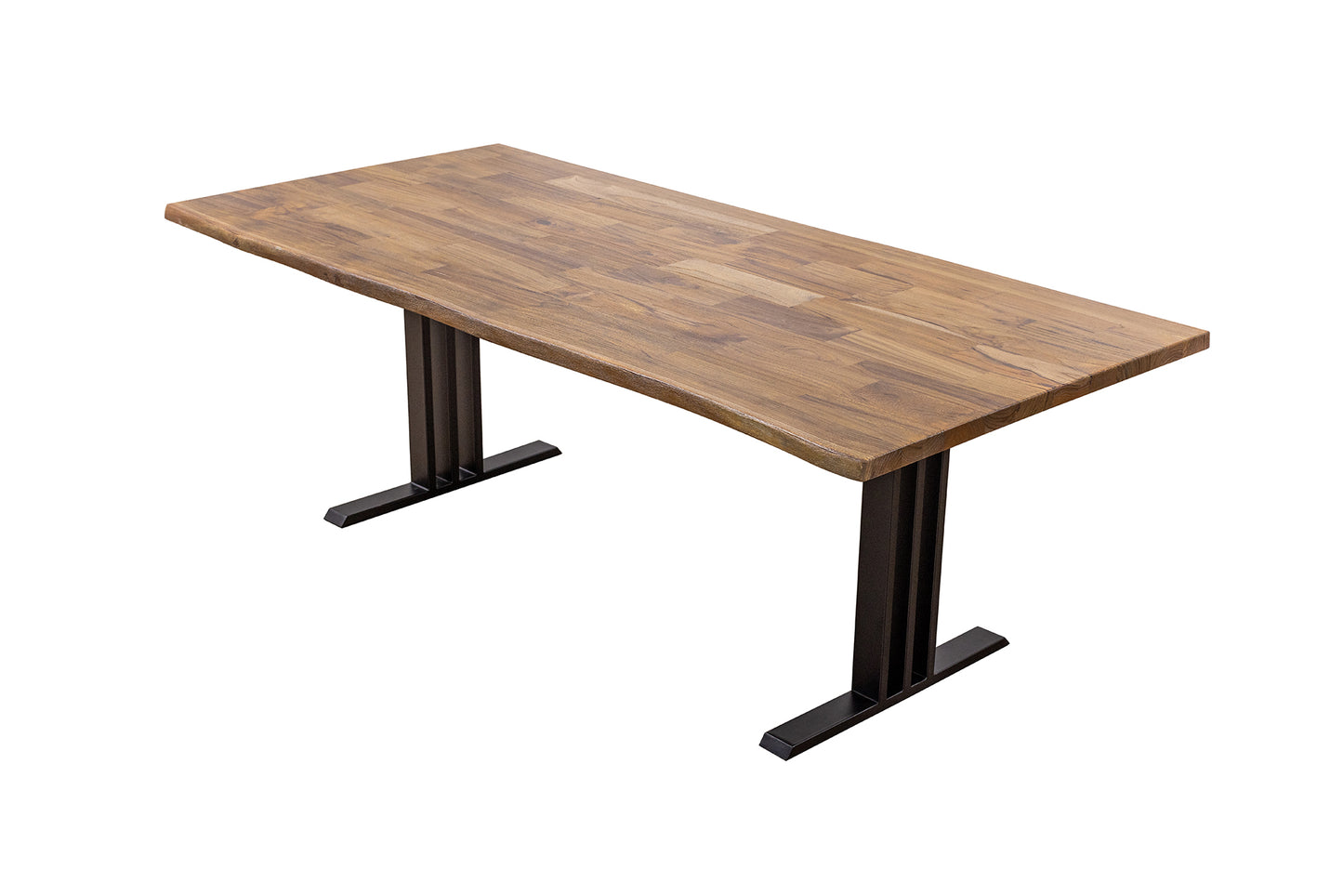Teak Dining Table Live Edge 60x38" Brushed-textured, Autumn Finish
