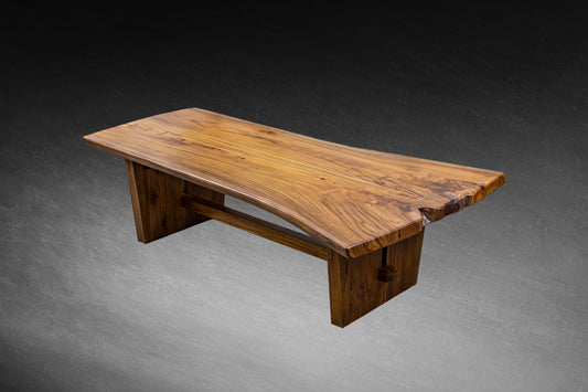 61x38" Teak Book-Matched Live Edge Coffee Table, Smooth Finish