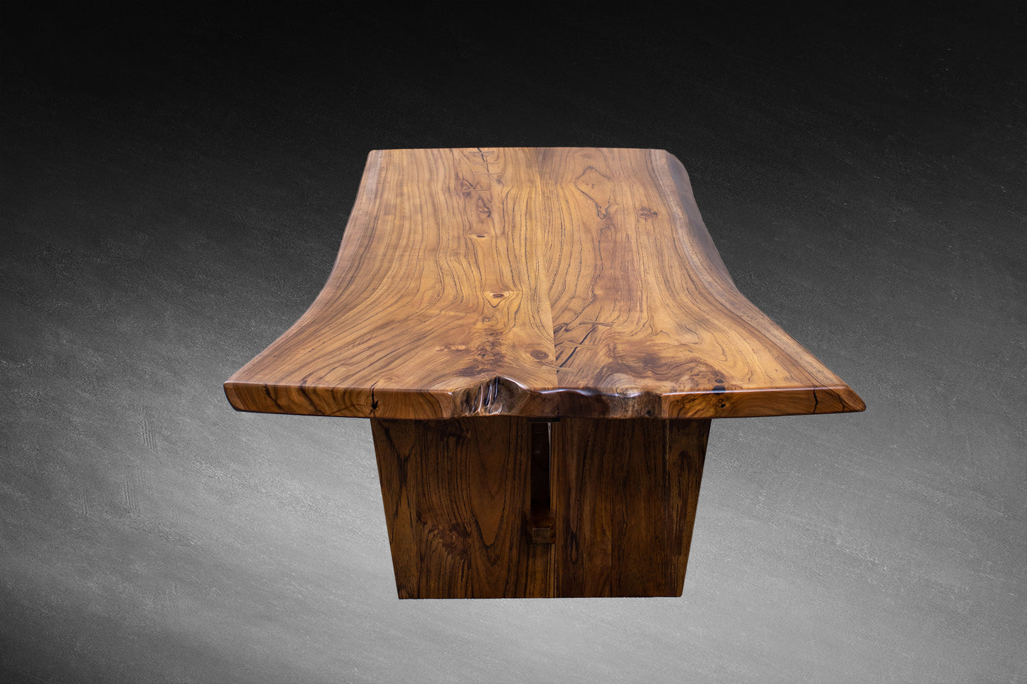 61x38" Teak Book-Matched Live Edge Coffee Table, Smooth Finish