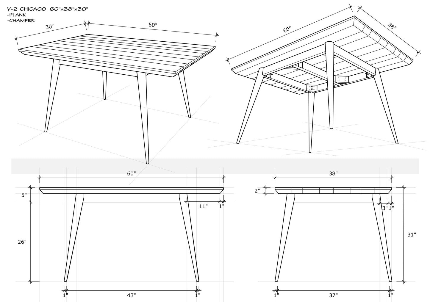 60x38" Chicago Teak Dining Table, Smooth-Textured Natural Finish