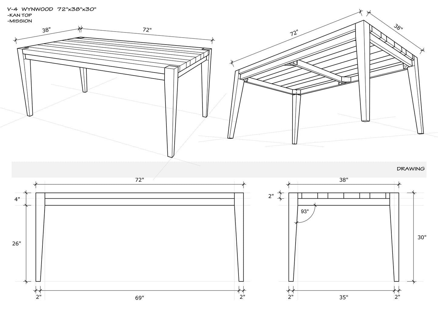 72x38" Wynwood Teak Dining Table, Brushed-Textured Cocoa Finish
